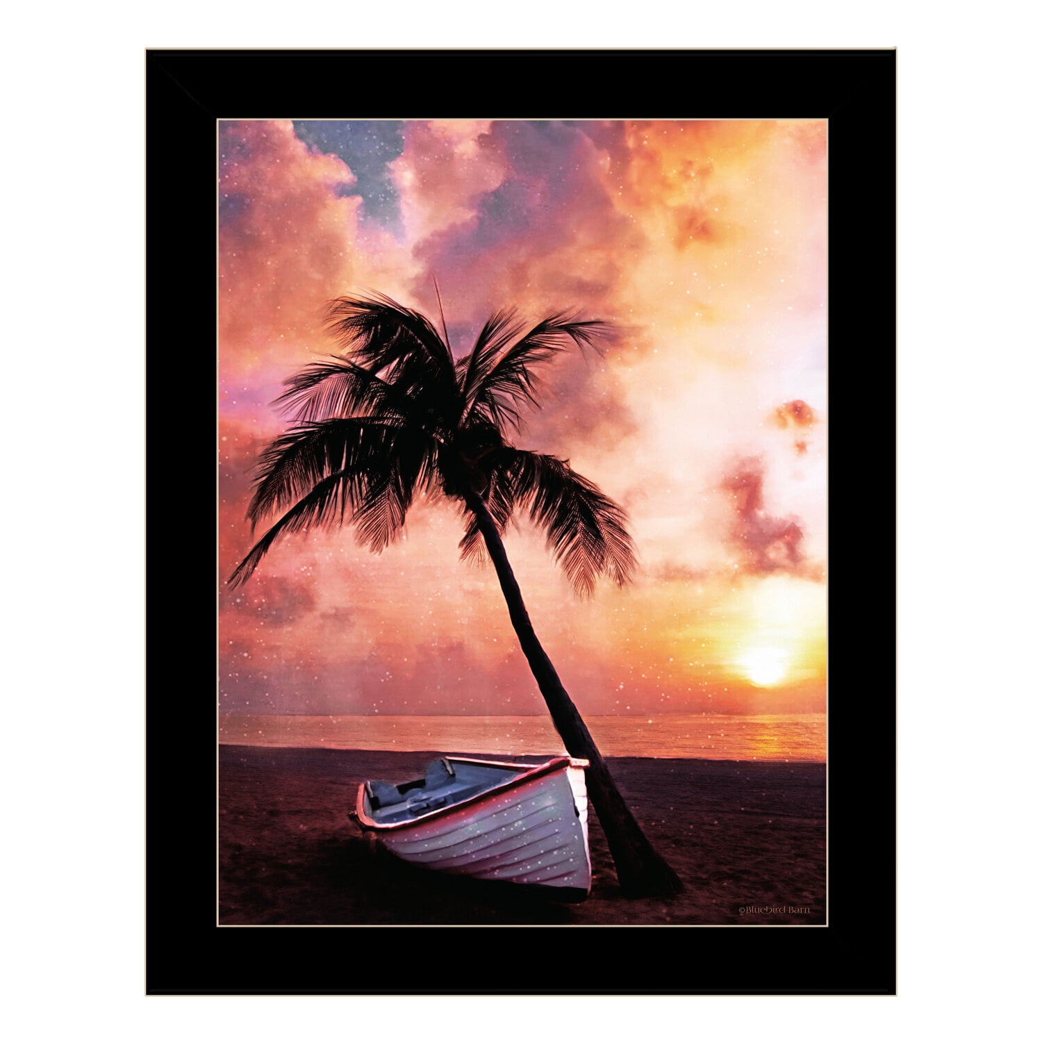 Sunset Palm Tree Beach Scene Framed Wall Art Print