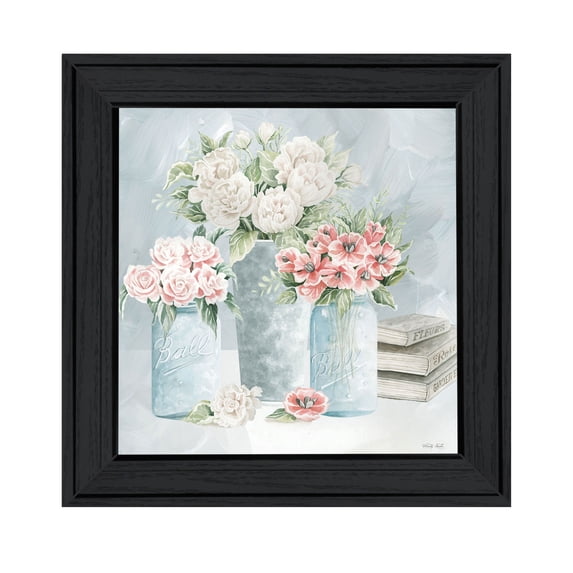 Trendy Decor 4U "Pastel Peonies Pretties" Framed Wall Art, Modern Home Décor Black Framed Print for Living Room, Bedroom & Farmhouse Wall Decoration by Cindy Jacobs 15"x15"
