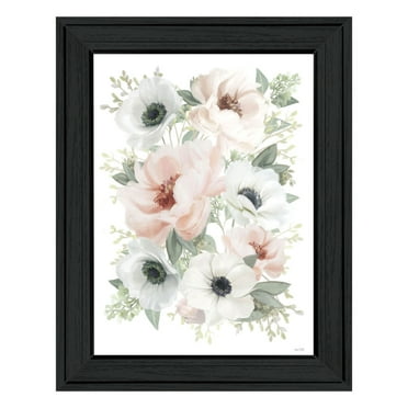 Trendy Decor 4U "Peony Floral Block" Framed Wall Art-Color:Black,Style:FrameType1