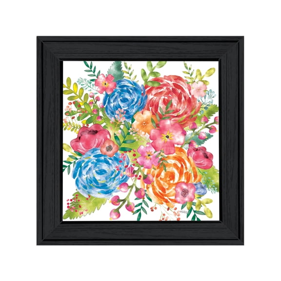 Trendy Decor 4U "Spring Floral I" Framed Wall Art, Modern Home Décor Black Framed Print for Living Room, Bedroom & Farmhouse Wall Decoration by Heidi Kuntz 15"x15"
