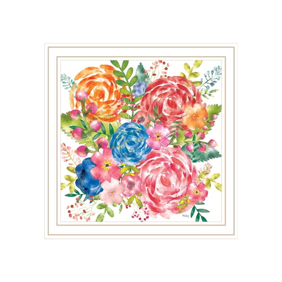 Trendy Decor 4U "Spring Floral II" Framed Wall Art, Modern Home Décor White Framed Print for Living Room, Bedroom & Farmhouse Wall Decoration by Heidi Kuntz 14"x14"