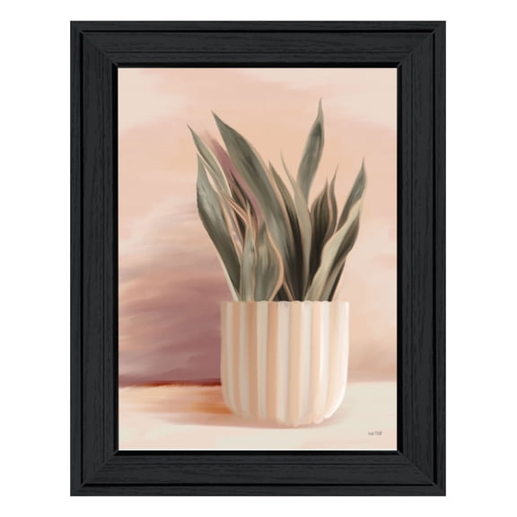 Trendy Decor 4U "Striped Bohemian Plant" Framed Wall Art, Modern Home Décor Black Framed Print for Living Room, Bedroom & Farmhouse Wall Decoration by House Fenway 15"x19"