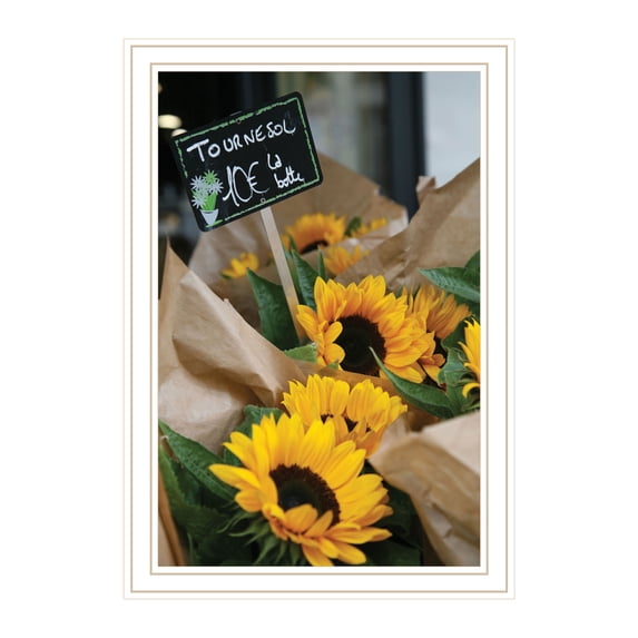 Trendy Decor 4U "Sunflower Bouquet" Framed Wall Art, Modern Home Décor White Framed Print for Living Room, Bedroom & Farmhouse Wall Decoration by JG Studios 14"x20"