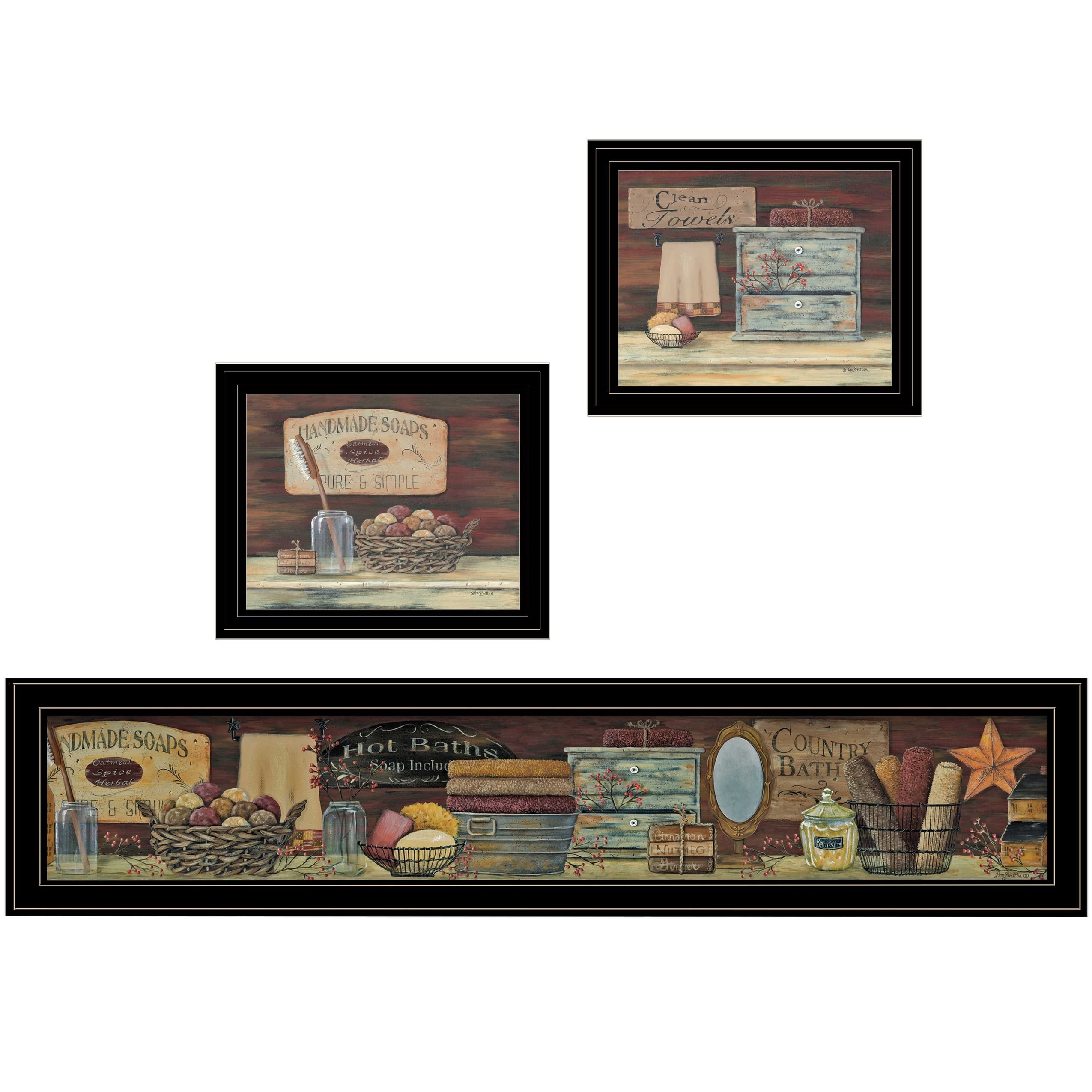 Country Bath Black Framed Canvas Art Set