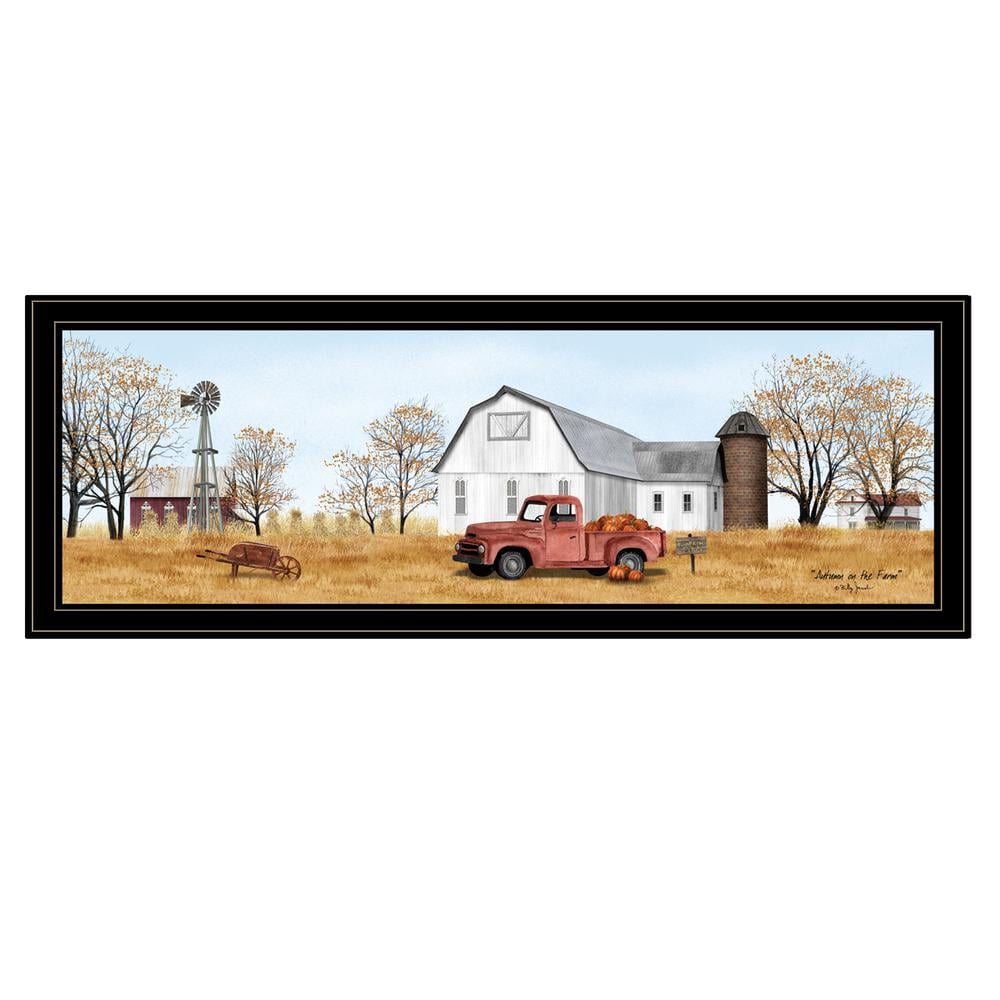 Autumn Farm Scene Framed Print in Black Frame