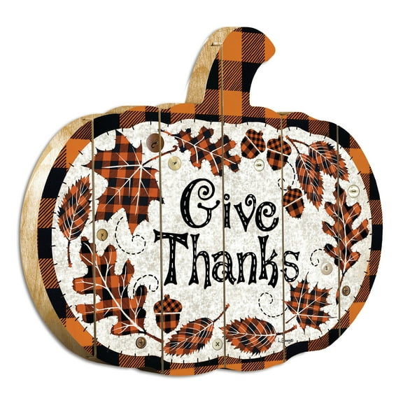 Give Thanks By Linda Spivey Printed on Wooden Pumpkin Wall Art - Orange