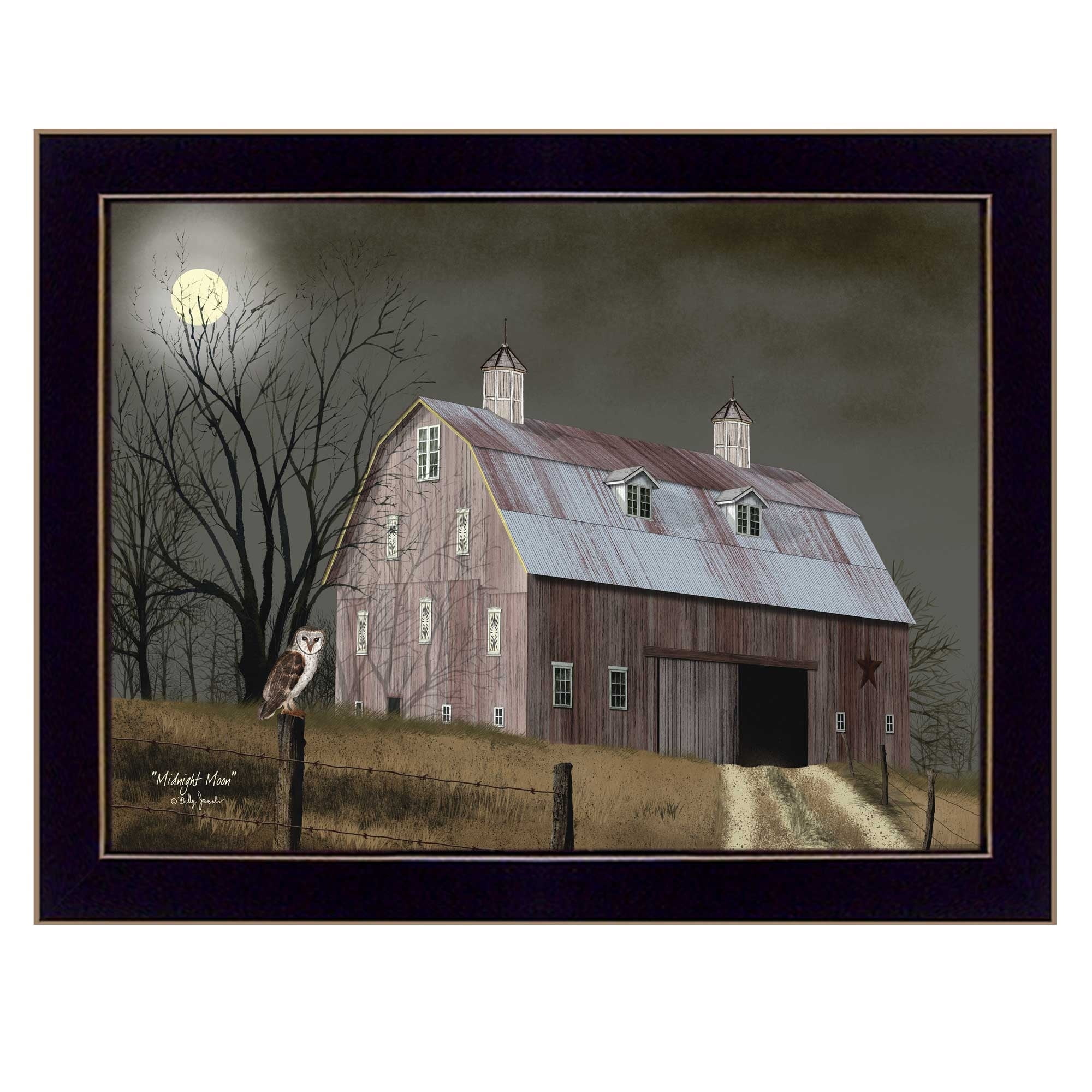 Midnight Moon Landscape Canvas Print with Black Frame
