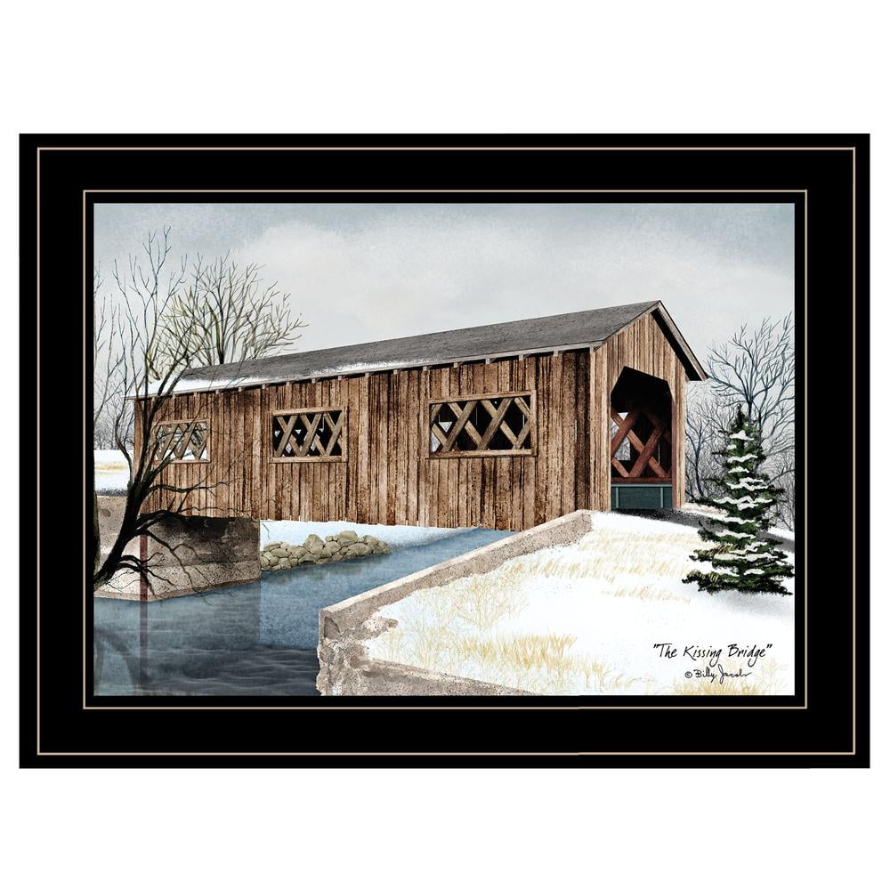 Rustic Wooden Covered Bridge Print in Black Frame