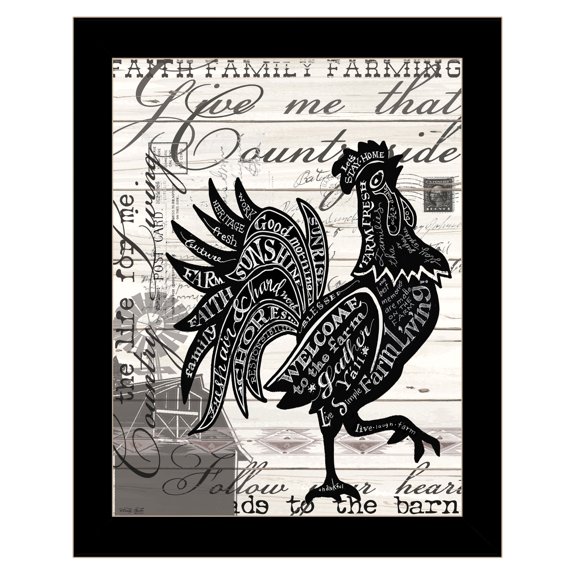 Trendy Decor 4U "WELCOME TO THE FARM CHICKEN" Framed Wall Art, Modern Home Décor Black Framed Print for Living Room, Bedroom & Farmhouse Wall Decoration by Cindy Jacobs 14"x18"