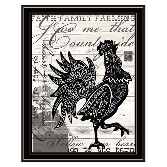 Trendy Decor 4U "WELCOME TO THE FARM CHICKEN" Framed Wall Art, Modern Home Décor Black Framed Print for Living Room, Bedroom & Farmhouse Wall Decoration by Cindy Jacobs 14"x18"
