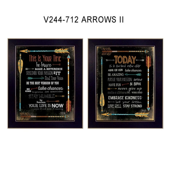Trendy Decor4U "Arrows II" Collection By Marla Rae, Printed Wall Art, Ready To Hang Framed Poster, Black Frame - Finish:Multi-Finish:Multi