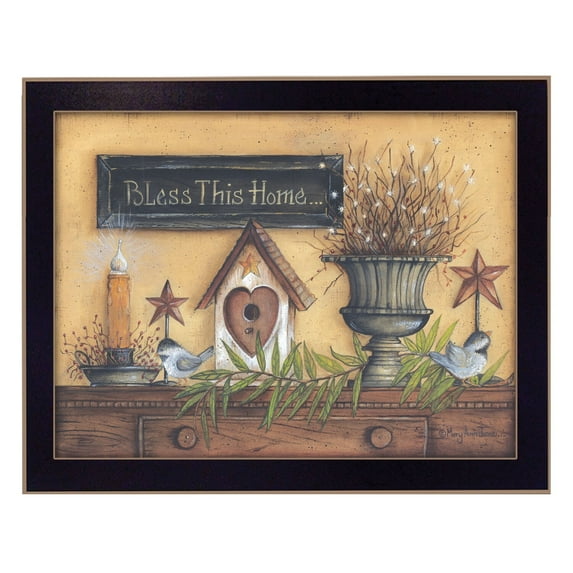 Trendy Decor4U "Bless This Home" By Mary June, Printed Wall Art, Ready To Hang Framed Poster, Black Frame