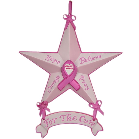 "Breast Cancer Awareness Star Ornaments 6-pack" by Trendy Decor 4U, Ready to Hang