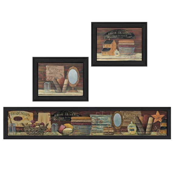 Trendy Decor4U "Country Bath I" Collection By Pam Britton, Printed Wall Art, Ready To Hang Framed Poster, Beige Frame - Finish:Multi,Size:34"L x 1.5"W x 11"H-Finish:Multi,Size:37"L x 1.5"W x 11"H