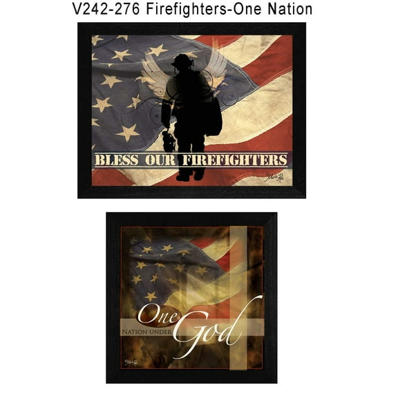 Trendy Decor4U "Firefighters One Nation" Collection By Marla Rae, Printed Wall Art, Ready To Hang Framed Poster, Black Frame - Finish:Multi-Finish:Multi