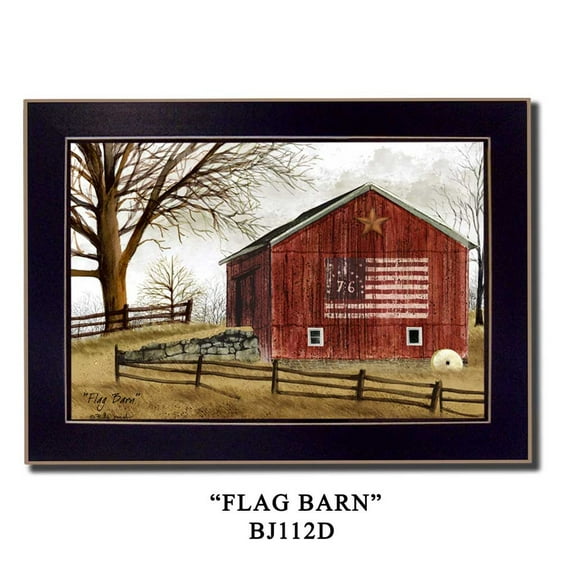 Trendy Decor4U "Flag Barn" By Billy Jacobs, Printed Wall Art, Ready To Hang Framed Poster, Black Frame - Finish:Multi,Size:14"L x 1"W x 10"H-Finish:Multi,Size:14"L x 1"W x 10"H