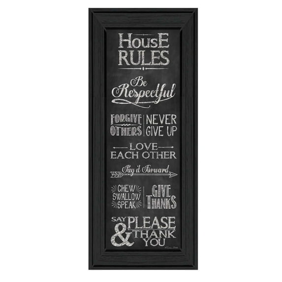 Trendy Decor4U "House Rules" By Susan Ball, Printed Wall Art, Ready To Hang Framed Poster, Black Frame - Finish:Black/White-Finish:Black/White