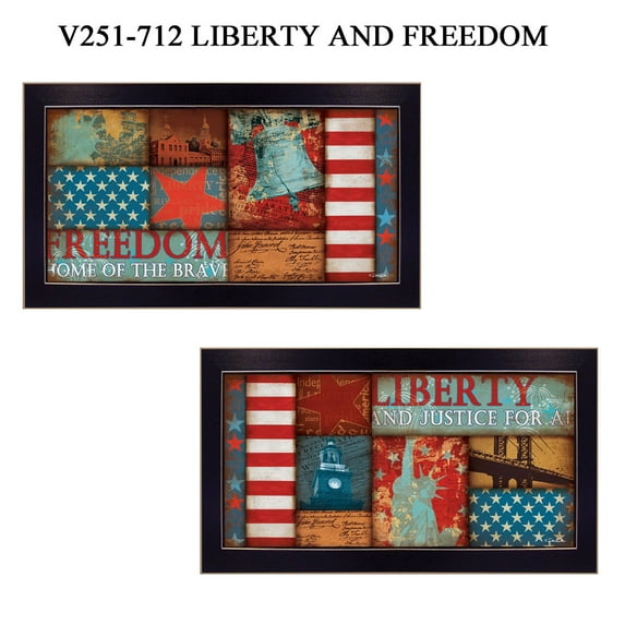 Trendy Decor4U "Liberty and Freedom" Collection By Marla Rae, Printed Wall Art, Ready To Hang Framed Poster, Black Frame - Finish:Multi-Finish:Multi