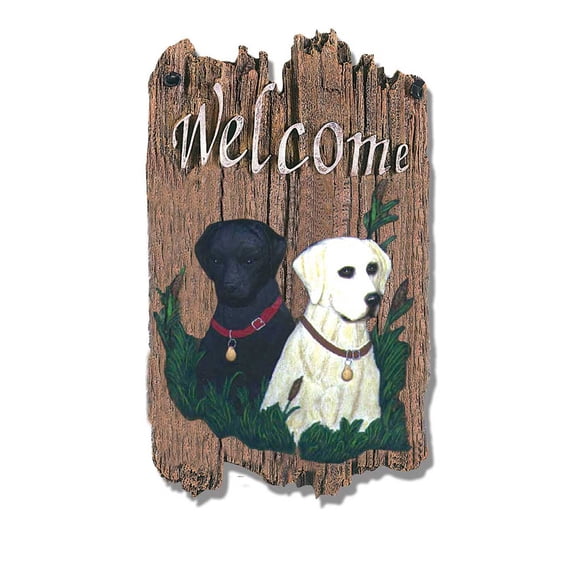Welcome Sign, "Two Labradors" Porch Decor, Resin Slate Plaque, Ready To Hang