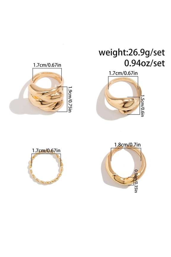 Geometric Water Drop Ring Set For Women Zinc Alloy Plated