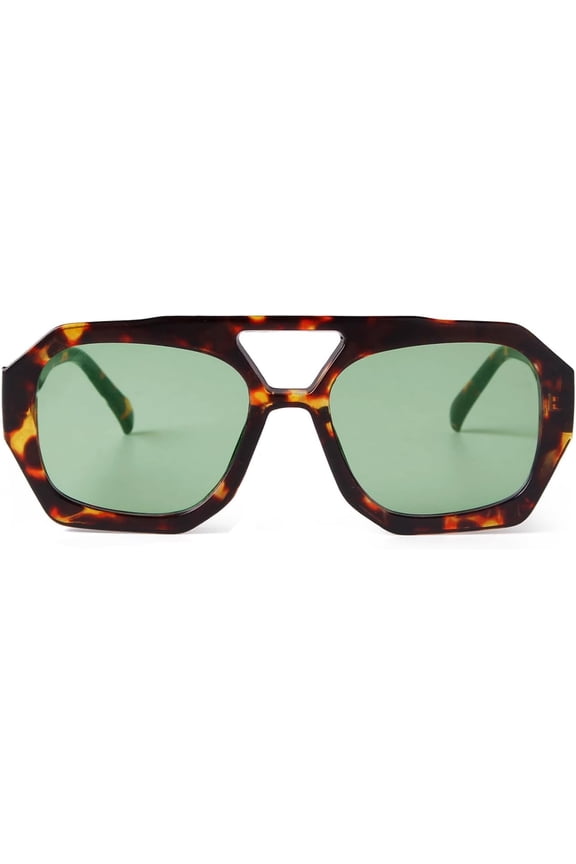 Trendy Designer Oversize Square Aviator Sunglasses Women Men,Retro 70s Hexagon Thick Double Bridge Sunglasses