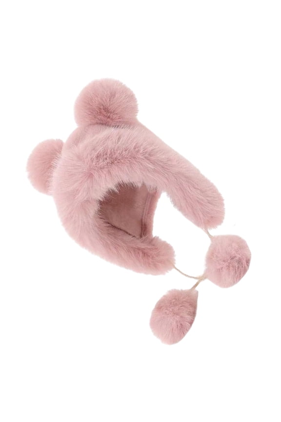 Trendy Devil Hat Headwear with Ear for Hiking Camping Furry Caps with Pompoms Novelty Hat for Outdoor Sports and Casual