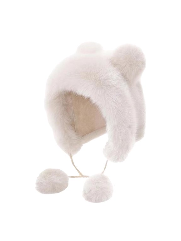 Trendy Devil Hat Headwear with Ear for Hiking Camping Furry Caps with Pompoms Novelty Hat for Outdoor Sports and Casual