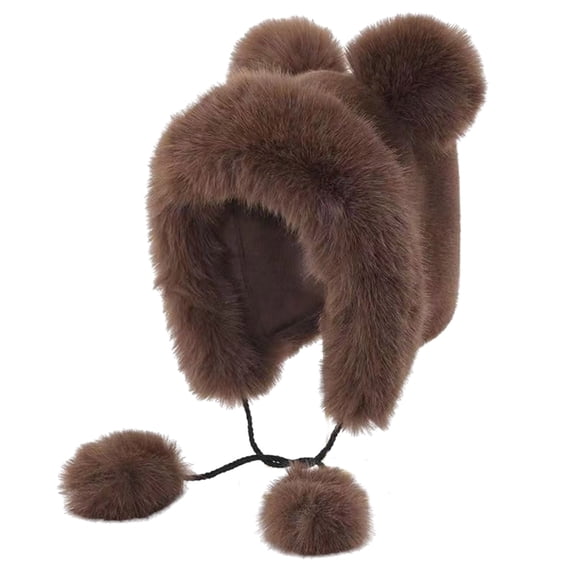 Trendy Devil Hat Headwear with Ear for Hiking Camping Furry Caps with Pompoms Novelty Hat for Outdoor Sports and Casual