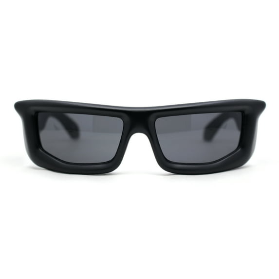 Trendy Devil Horn Thick Rectangle Plastic Flat Top Sunglasses Matte Black - Black
