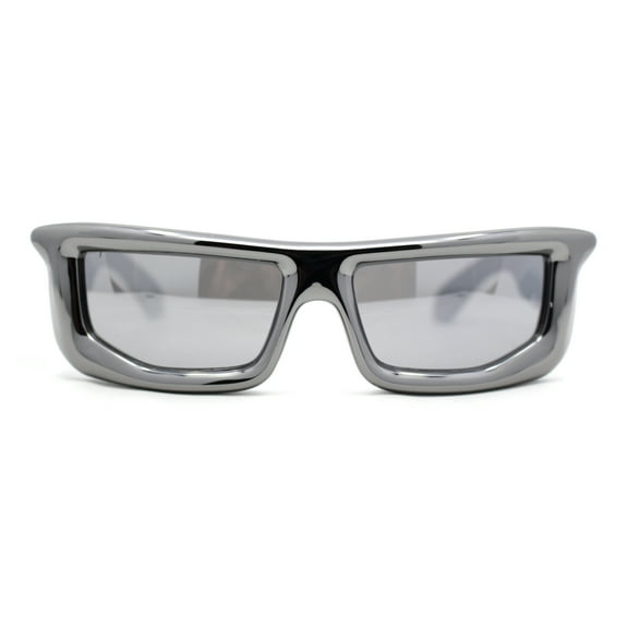 Trendy Devil Horn Thick Rectangle Plastic Flat Top Sunglasses Silver - Silver Mirror