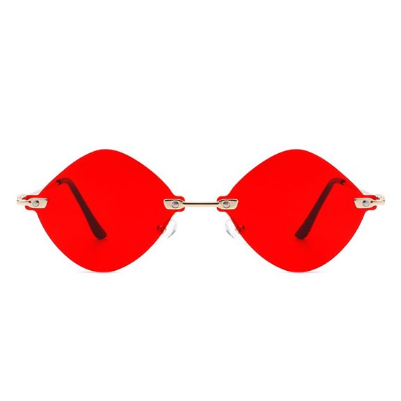 Trendy Diamond-Shaped Sunglasses, Stylish Gold Frame with Red Lenses