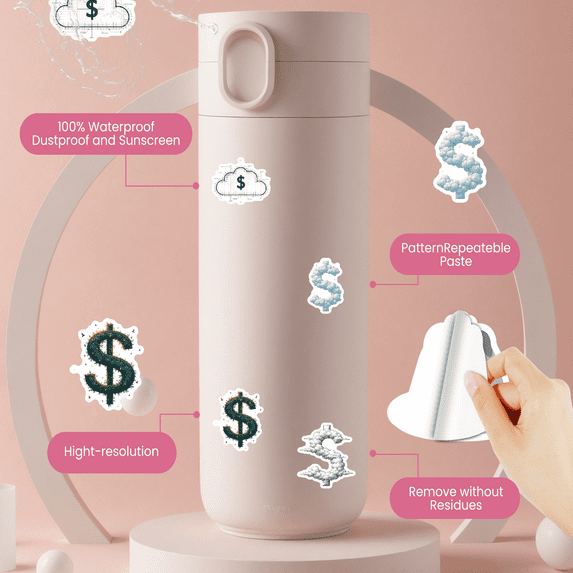 Trendy Dollar Sign Theme Stickers, Waterproof Dollar Sign Theme Sticker for Water Bottle Laptop Phone Cases Planner Skateboard Luggage Helmet Party Favor Decor, Ideal for Adults Teens Teacher Rewards