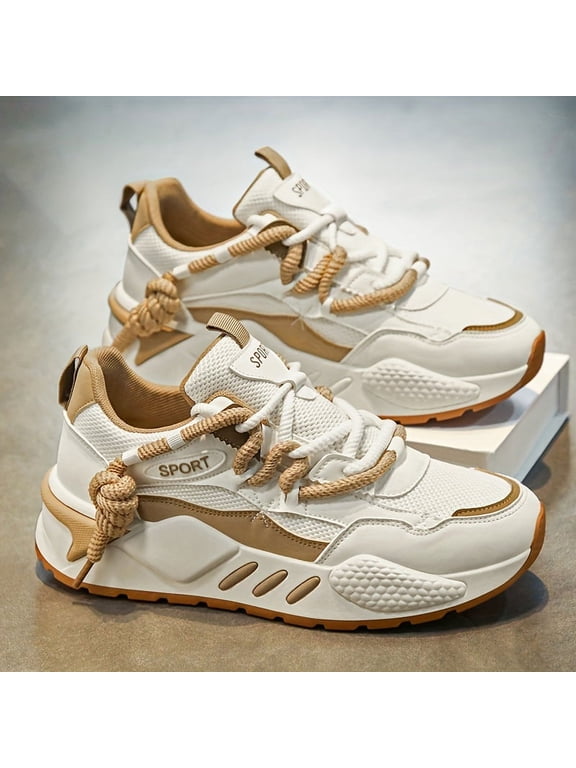Trendy Double Lace Platform Shoes, Men's Low Top Lace Up Sneakers, for Outdoor Walking Holiday Traveling