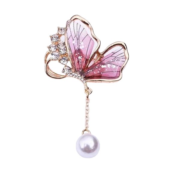 Trendy Double Layer Pearls Butterfly Pin Metallic Evening Wear Embellish