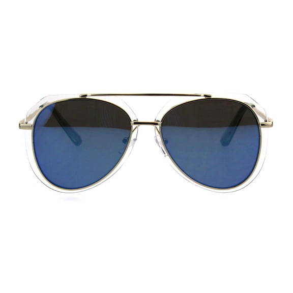 Trendy Double Rim Tear Drop Shape Racer Pilots Sunglasses Gold Blue Mirror