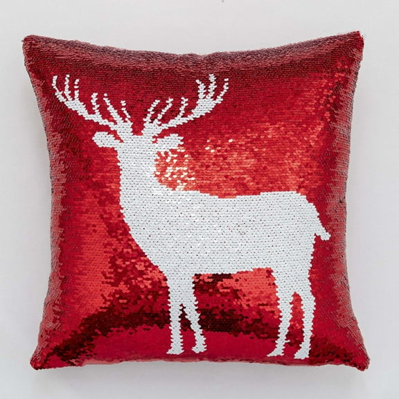 Trendy Double-Sided Sequin Christmas Pillow - Red Snowflake Deer Head Design, Soft Decorative Throw Pillow for Sofa Bed Living Room, Festive Holiday Home Decor
