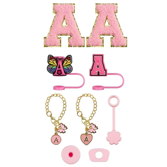 Trendy Drinkware Accessory Set - Embroidery Patch, Straw Covers, Charm Necklace, Leak-Guard - Decorative Upgrade for Cups, for Daily & Party Use
