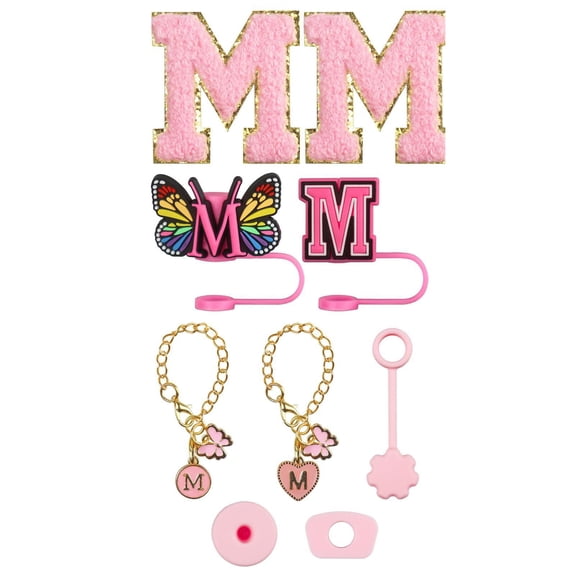 Trendy Drinkware Accessory Set - Embroidery Patch, Straw Covers, Charm Necklace, Leak-Guard - Decorative Upgrade for Cups, for Daily & Party Use