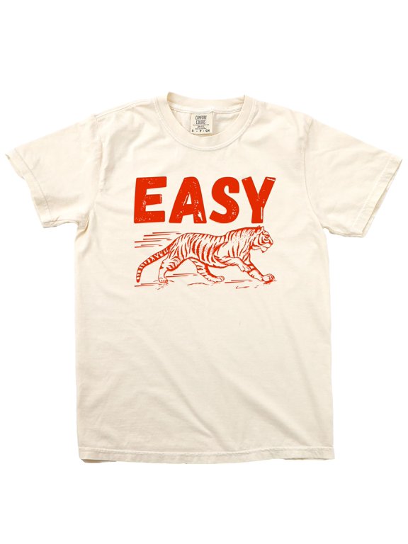 Trendy Easy Tiger Shirt for Women and Men Red Tiger Graphic Tee Ivory Shirt Adult Medium