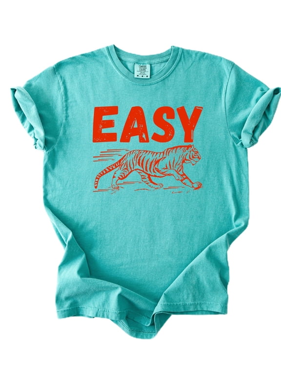 Trendy Easy Tiger Shirt for Women and Men Red Tiger Graphic Tee Seafoam Shirt Adult Medium