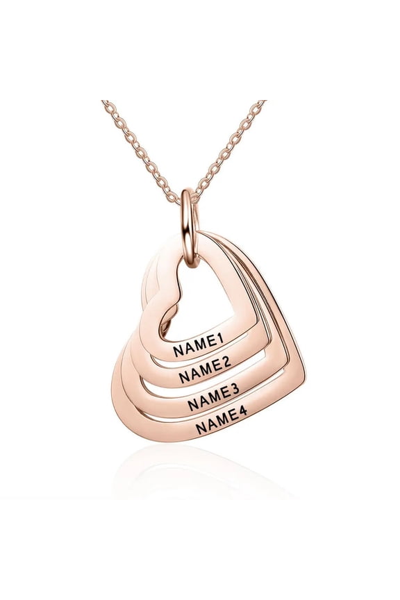 Trendy Engraved Name Heart Necklace for Women – Personalized Multi-Heart Pendant in 925 Sterling Silver, Mother’s Day Gift