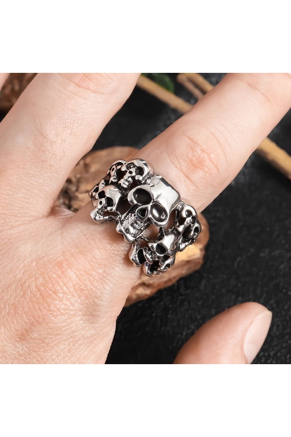 Trendy European And American Style Mysterious Skull Geometric 14K White Gold Ring Unique Surrounding Skeleton Cool Ring