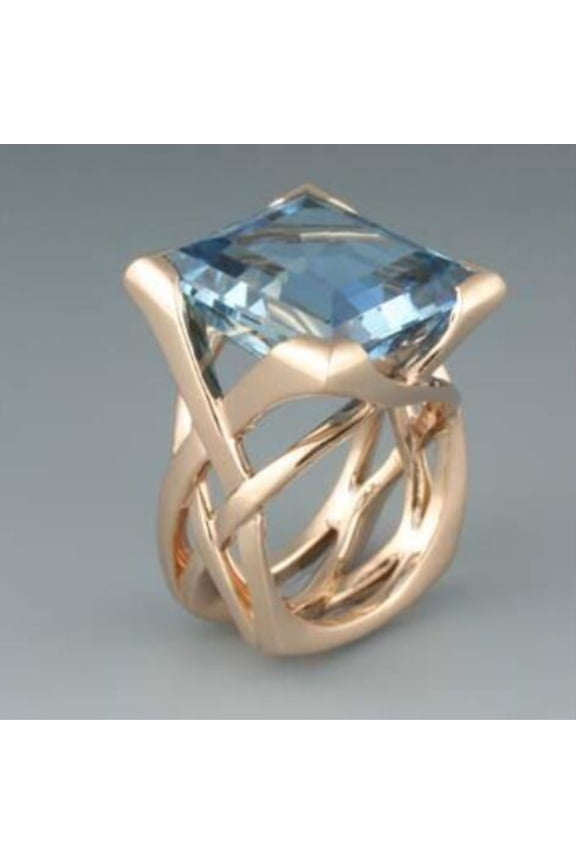 Trendy and Exquisite Sports Style New Fashion Creative Hollow Out Inlaid Square Blue Stone Ring Avant-garde Trend Party Jewelry Perfect Gift for Family,GoldenNo.9