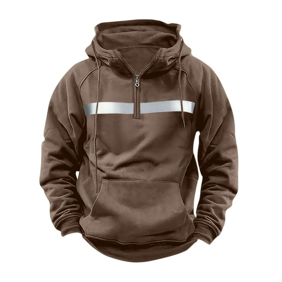 Trendy Fall Clothes New Mens Reflective Tactical Hoodie Casual Cargo Hooded Pullover Fall Winter Oversized Sweatshirt with Pockets Brown L