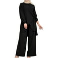 thumbnail image 1 of Trendy Fall Outfits for Women 2 Piece Long Sleeve High Neck Tie Front Top and Wide Leg Pant Sets Casual Modest Wear (S, Black), 1 of 7