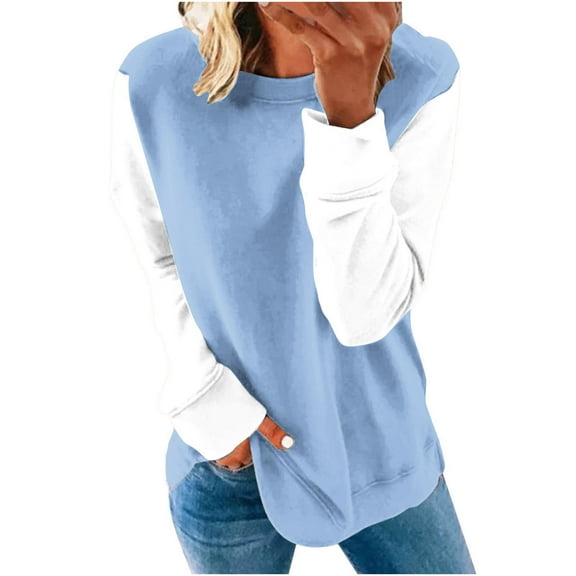 Trendy Fall Tops Women Crewneck Floral Print Sweatshirt Graphic Printed Loose Fit Casual Long Sleeve Pull Over (XL, Blue 01)