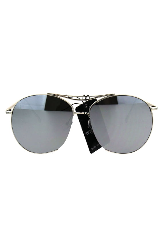 Trendy Fashion Cropped Expose Lens Metal Rim Aviator Sunglasses Silver Mirror