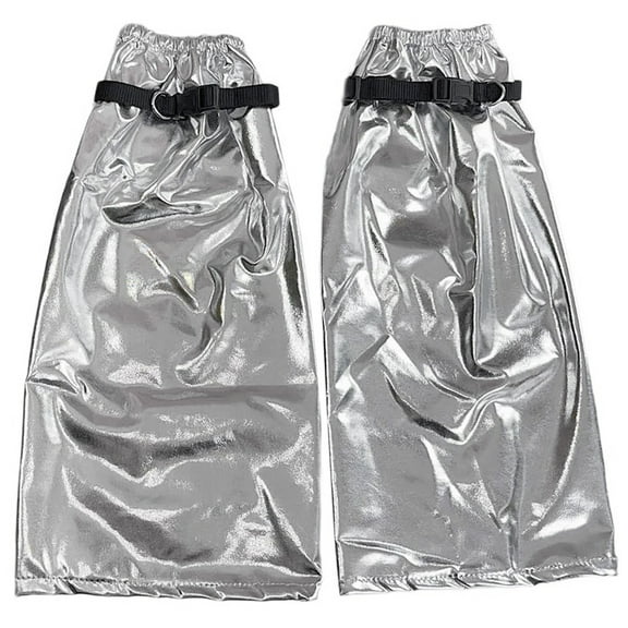 Trendy Fashion Flared Leg Sleeve Covers for Women Harajuku Punk Buckled Strap Metallic Holographic Leg Warmer Long Socks