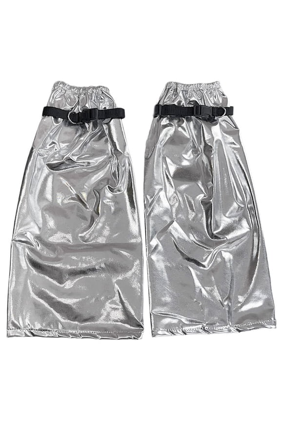 Trendy Fashion Flared Leg Sleeve Covers for Women Harajuku Punk Buckled Strap Metallic Holographic Leg Warmer Long Socks