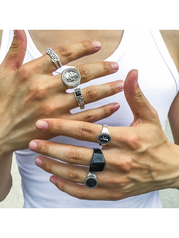 Trendy Fashion Hip-Hop Punk Crystal Skull Multi-Element Men's Ring Set